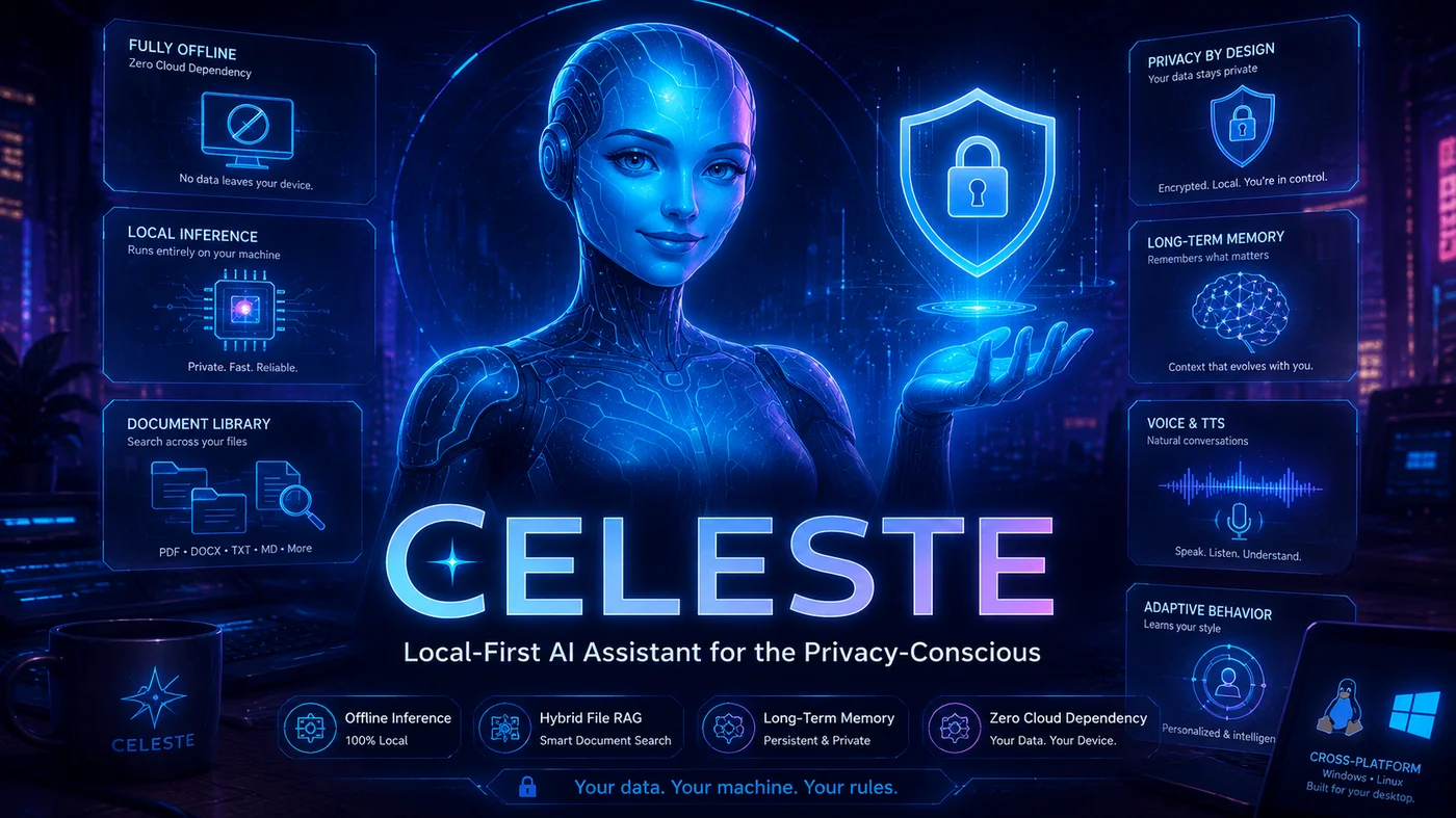 Celeste — Local-First AI Assistant feature overview
